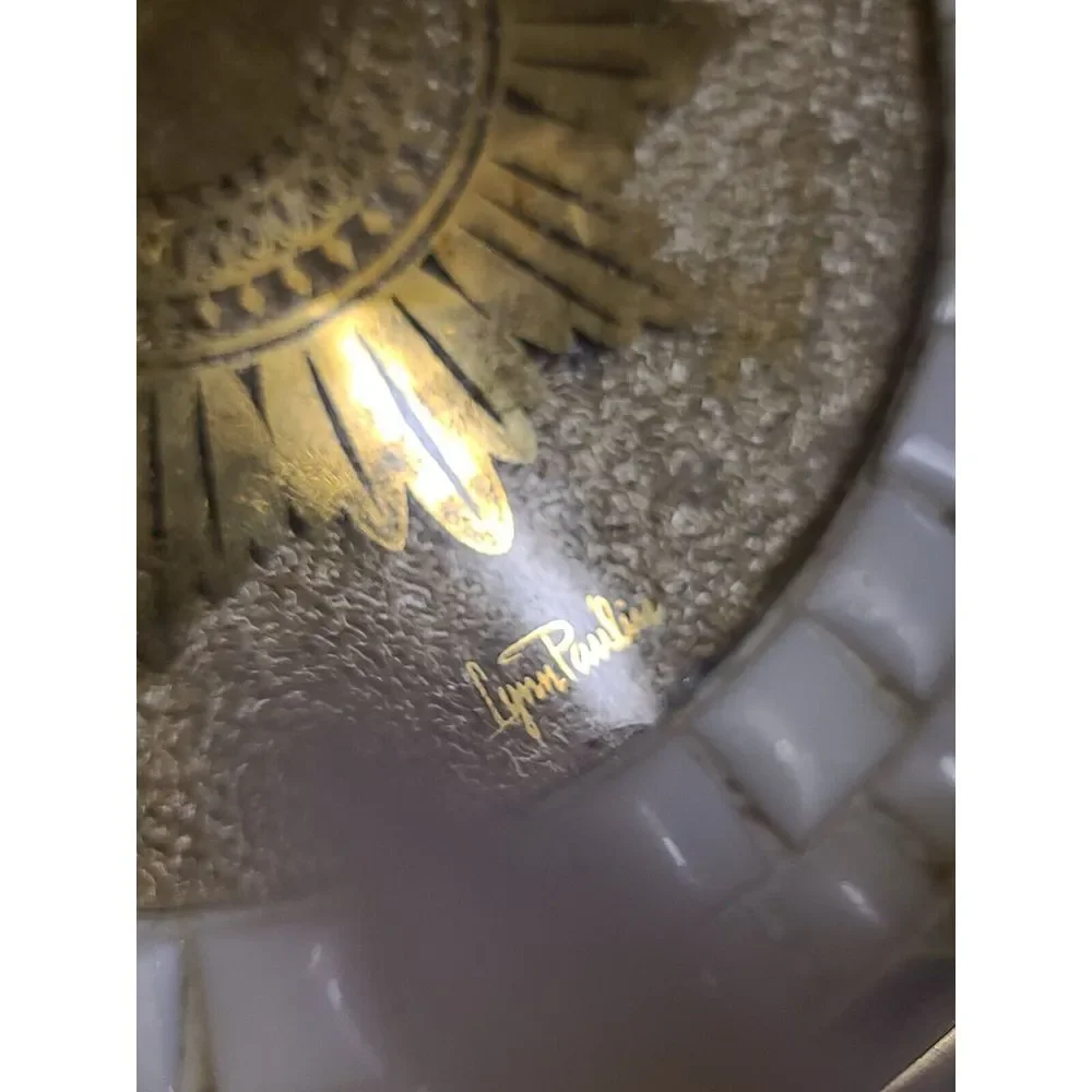 Nesting Set MCM Mosaic Tile Coasters NUT‎ DISH Ashtrays Lynn Paulin Gold Gilt - Picture 4 of 11